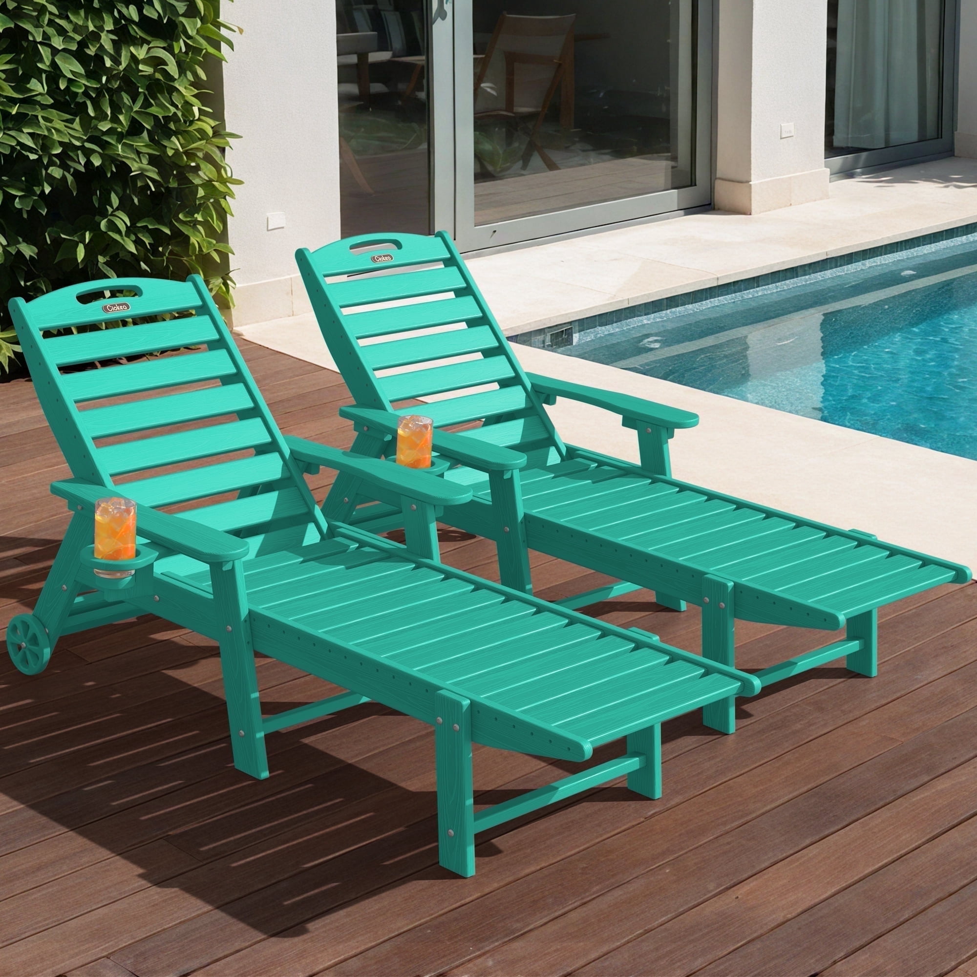 Chair Texture Pool Ciokea HDPE Chaise Lounge Chairs Outdoor Set of 2 Wood Texture with ...