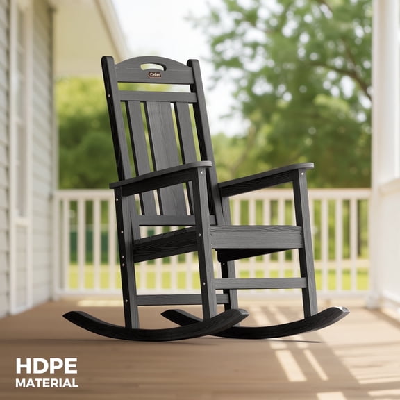 Ciokea Outdoor Black Rocking Chair All-Weather HDPE Oversize Porch Rocker Chair for Patio Garden Backyard