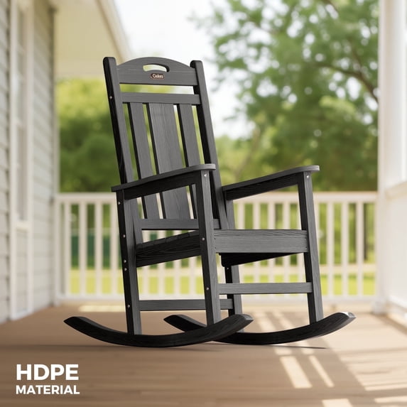 Ciokea Outdoor Black Rocking Chair All-Weather HDPE Oversize Porch Rocker Chair for Patio Garden Backyard