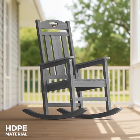 Ciokea Outdoor Gray Rocking Chair All-Weather HDPE Oversize Porch Rocker Chairs for Patio Garden Backyard