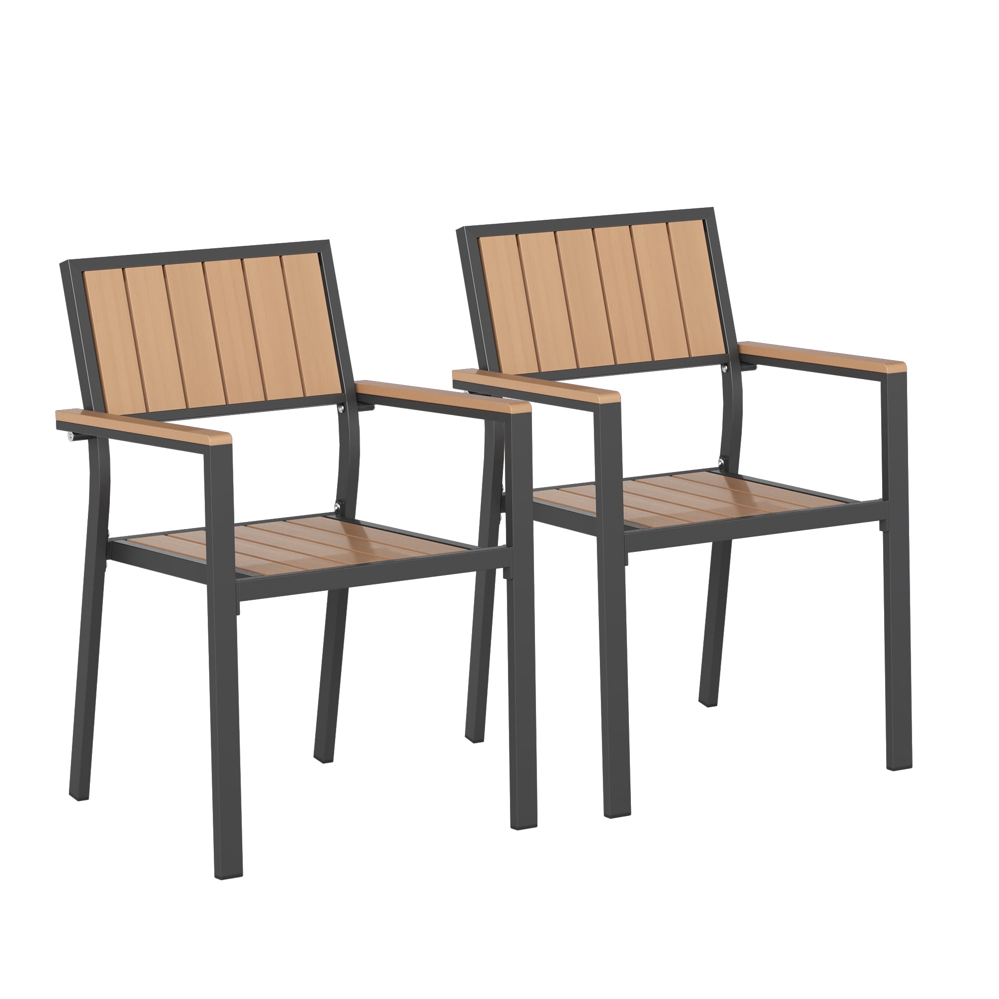 Ciokea Outdoor Patio Dining Chairs Set of 2, HDPS Aluminum Frame Seat, Stackable All-Weather Chair for Backyard Poolside Lawn, Brown