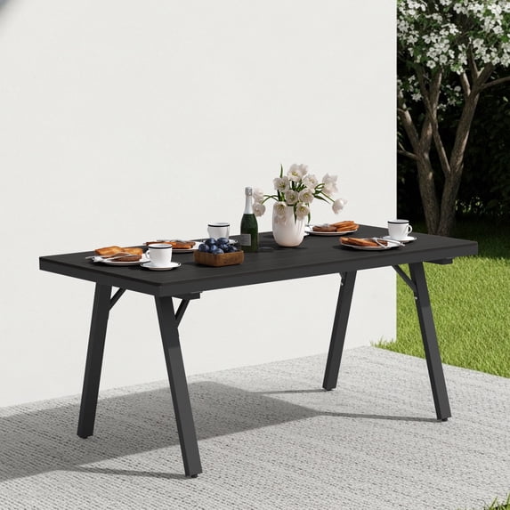 Ciokea Outdoor Patio Dining L-Shape Table, 66.9x31.9 IN HDPS Aluminum Frame Table for Backyard Poolside Lawn, Black