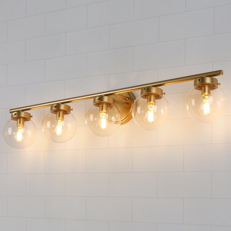 5-Light Clear Acylic Vanity Wall Light for Bathroom in Gold