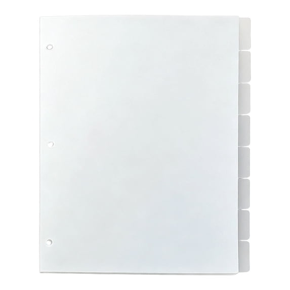 Ciozy 3-Hole Colorful Page Dividers, Letter Size 8-Tab PP Dividers, Plastic Index Divider Sheets for 3-Ring Binder, File Paper Classification for School (White)