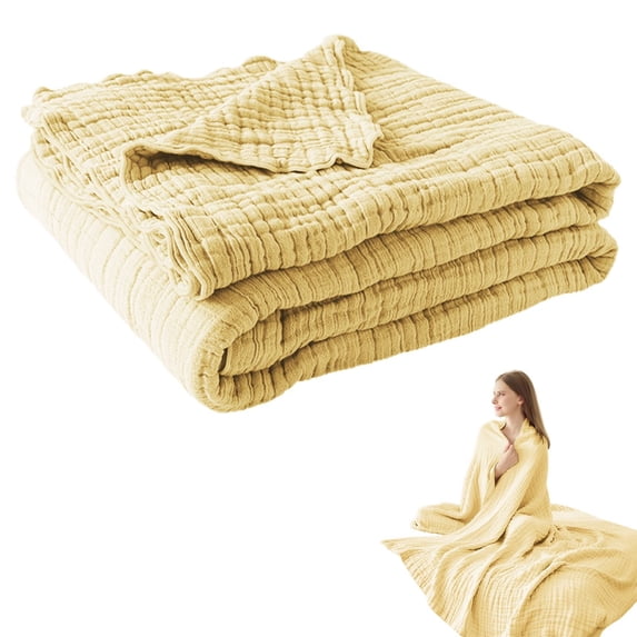 Ciozy Cotton Muslin Blanket, Light Yellow Soft Breathable Throw Blanket for Couch Bed Sofa, Lightweight Pre-Washed Blanket for Adults Kids All Seasons, 59.06" x 78.74", 1