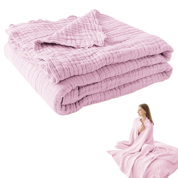 Ciozy Cotton Muslin Blanket, Pink Soft Breathable Throw Blanket for Couch Bed Sofa, Lightweight Pre-Washed Blanket for Adults Kids All Seasons, 27.56" x 55.12", 1 Pc