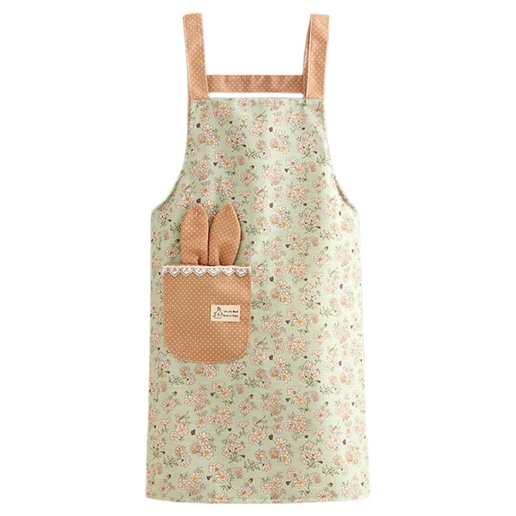 Ciozy Lovely Apron for Women Cotton Rabbit Ears Korean Style Kitchen Cooking Long Sleeves for Work, Catering, Kitchen Use