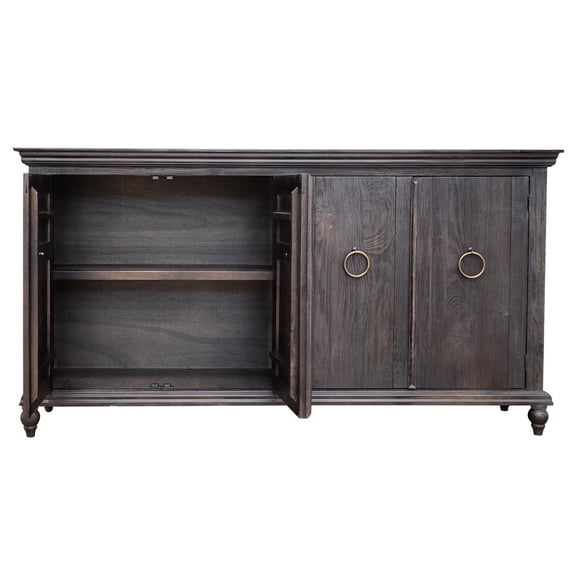 Cip 73 Inch 4 Door Console Table with Fixed Shelf - Charcoal Gray Pine Wood