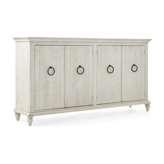 Cip 74 Inch 4 Door Console Table with Fixed Shelf - Distressed Ivory Pine