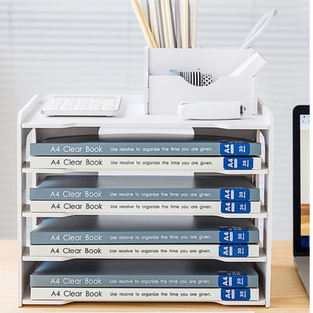 Cipaher 5-Tier Office Desktop Organizer White Paper File Rack
