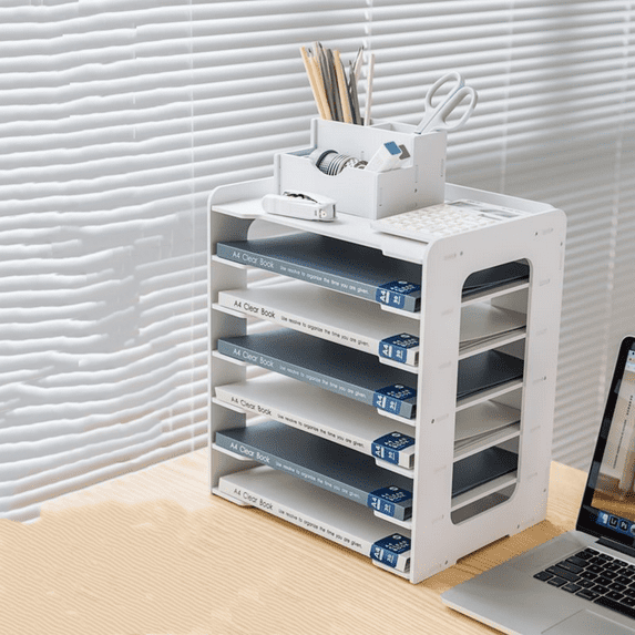Cipaher 7-Tier Office Desktop Organizer White Paper File Rack