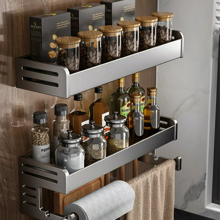 Cipaher Spice Rack Organizer Spice Rack Wall Mount Metal Hanging Spice Rack Seasoning Organizer for Wall with Towel Bar and 5 Hooks Walmart