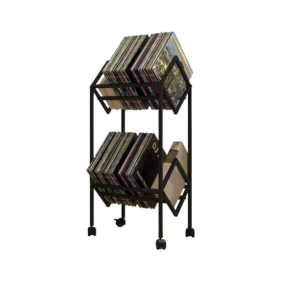 Cipaher Vinyl Record Storage 2-Tiers Record Holder for Albums Free Standing Book Shelf with Wheels