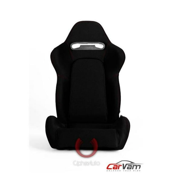 Cipher Auto Black Cloth with Outer Red Stitching Universal Racing Seats - Black