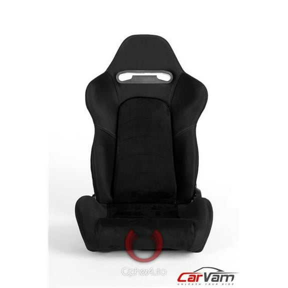 Cipher Auto CPA1019FSDBK-G Outer Gray Stitching Universal Racing Seats - Black Cloth with Suede Insert