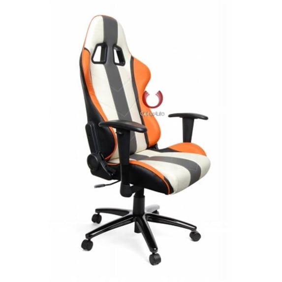 Cipher Auto CPA5001PWH-GYOR CPA5001 White with Gray & Orange Stripes Leatherette Cipher Auto Office Racing Seat, Gray & Orange
