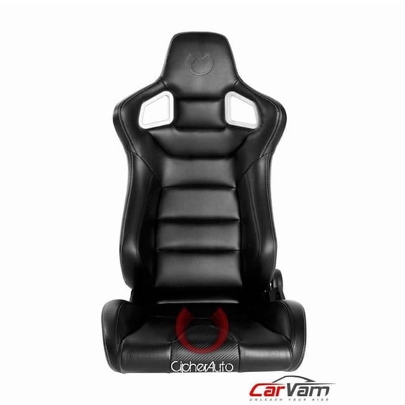 Cipher Auto PU Leather Carbon Fiber Euro Racing Seats - Black with White Stitching