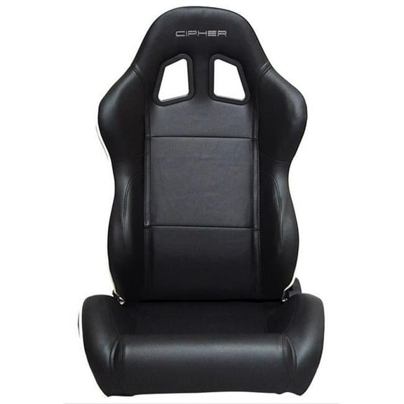 Cipher Auto Synthetic Leather with White Accent Piping Universal Racing Seats - Black