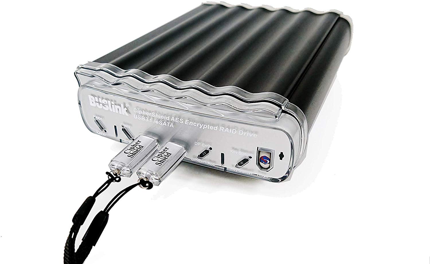 CipherShield Dual Keys FIPS 140-2 Level 2 HIPAA 512-bit AES USB 3.1 Gen 2/eSATA RAID 0 Hardware Encrypted External Desktop SSD Drive (7.6TB)