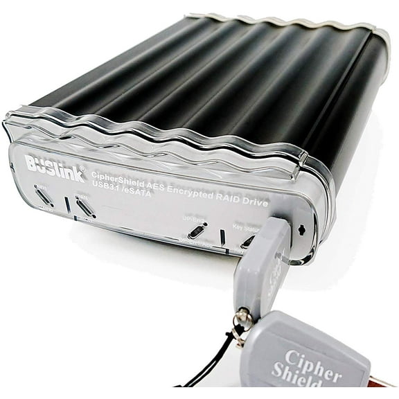 CipherShield FIPS 140-2 Level 2 HIPAA 512-bit AES USB 3.1 Gen 2/eSATA RAID 0 Hardware Encrypted External Desktop SSD Drive (7.6TB)