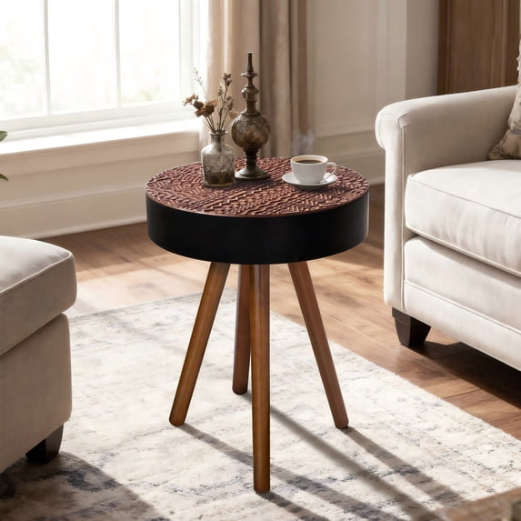 Ciphrias 22.05 Inch Round Side Table with Solid Wood Legs for Living Room
