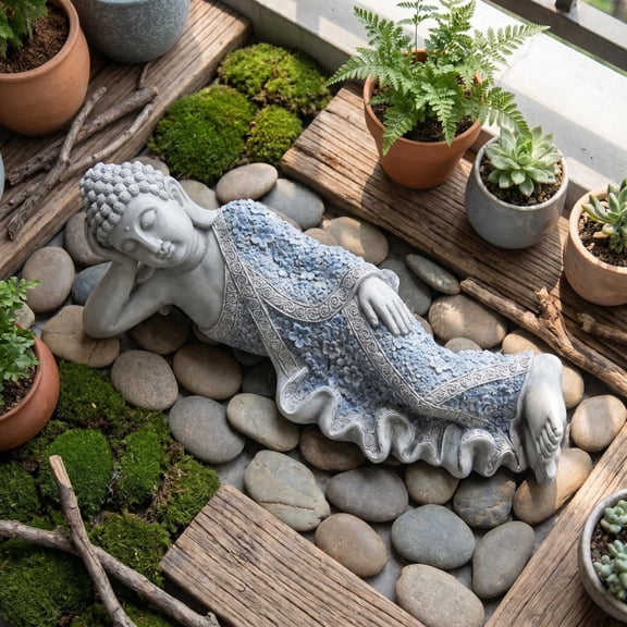 Ciphrias 28.54 Inch Reclining Buddha Statue Resin Asian Zen Decor Sculpture