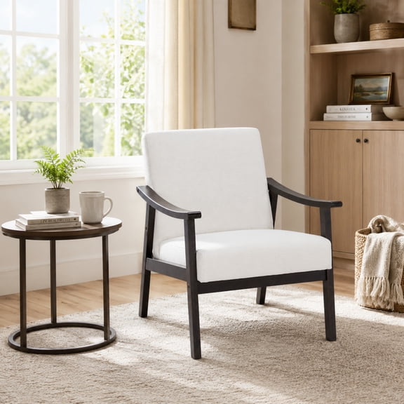 Ciphrias Accent Chair Ancient White Medieval Inspired Polyester Upholstered Solid Wood Legs