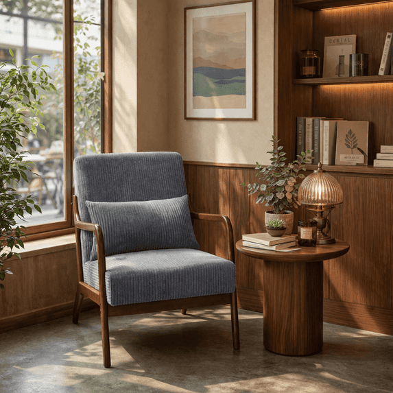 Ciphrias Accent Chair Arm Chair with Pillow Upholstered Reading Chair Rubberwood Frame Antique Dark Grey for Living Room Bedroom Balcony
