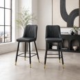 thumbnail image 1 of Ciphrias Counter Height Bar Stools Set of 2 Black PU Leather Gold Spray Metal Legs 39 Inch, 1 of 7