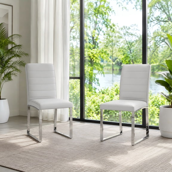 Ciphrias Dining Chairs Set of 2 Light Gray PU Leather Padded Iron Legs for Home Office