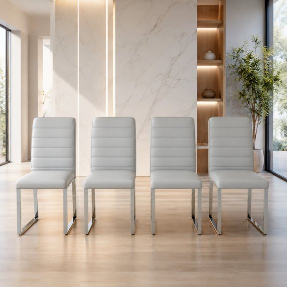 Ciphrias Dining Chairs Set of 4 Light Gray PU Leather Padded Metal Frame for Home Office