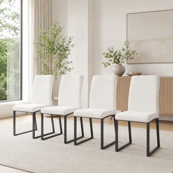 Ciphrias Dining Chairs Set of 4 Modern Black White PU Leather Padded Iron Legs for Kitchen Room