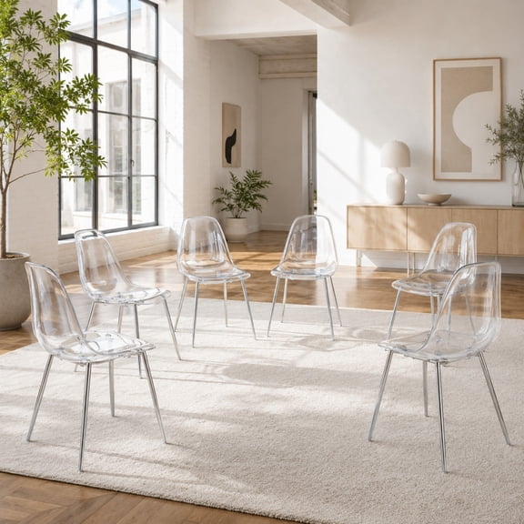 Ciphrias Dining Chairs Set of 6 Modern Clear Plastic Silver Metal Legs 32 Inch for Kitchen