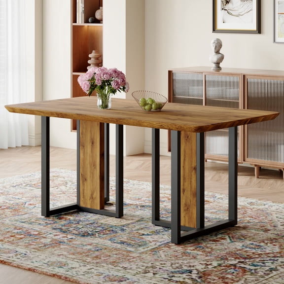 Ciphrias Dining Table 67" MDF Wood Top Metal Frame Rectangular for Dining Room Office