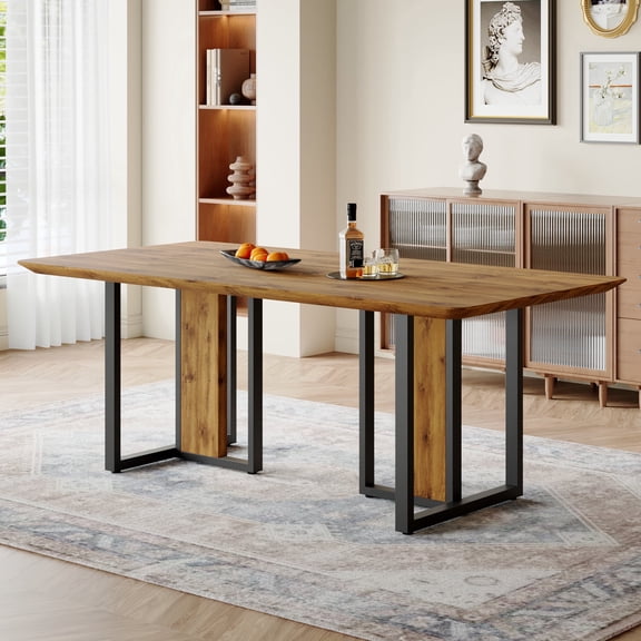 Ciphrias Dining Table 78.7" Wood MDF Top Metal Frame Rectangular Industrial for Dining Room Kitchen