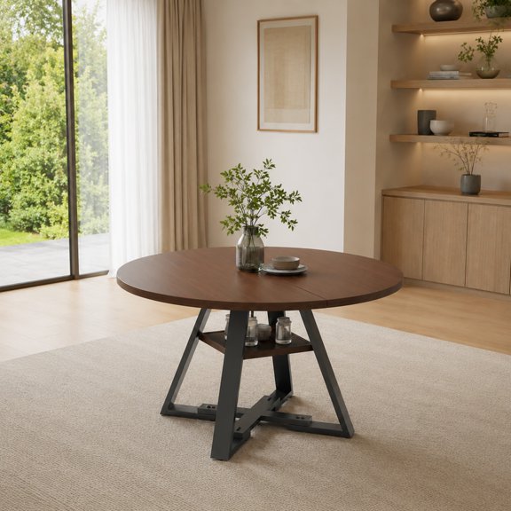 Ciphrias Dining Table Round 45 Inch Black Walnut Solid Wood for Kitchen Room