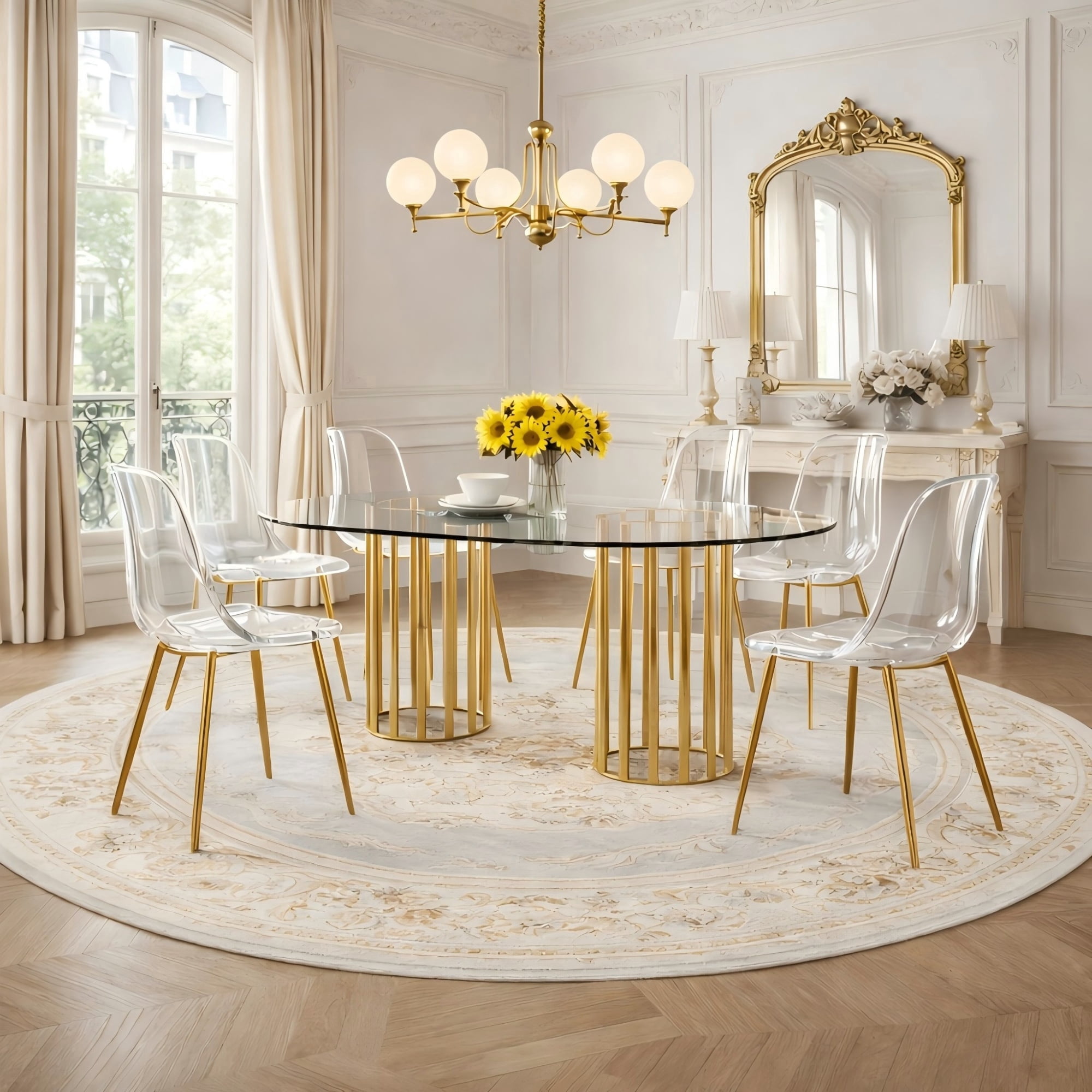 TesNus Glass Dining Table Set for 6, 71" Oval Tempered Glass Table with ...