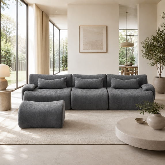 Ciphrias Modular Foam Sofa 3 Seat Grey L Shaped Cloud Lounge Couch for Living Room