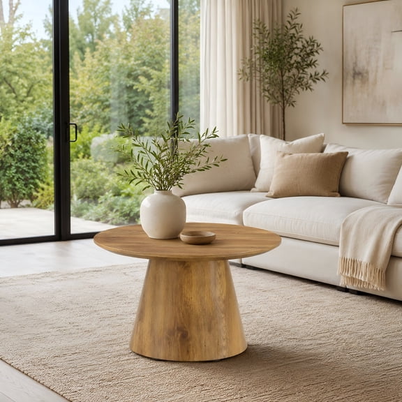 Ciphrias Round Coffee Table 24 Inch Natural Wood Grain MDF Sticker Accent for Living Room