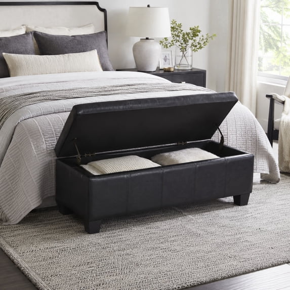 Ciphrias Storage Ottoman Bench Black Wood Legs 41.5 Inch For Bedroom