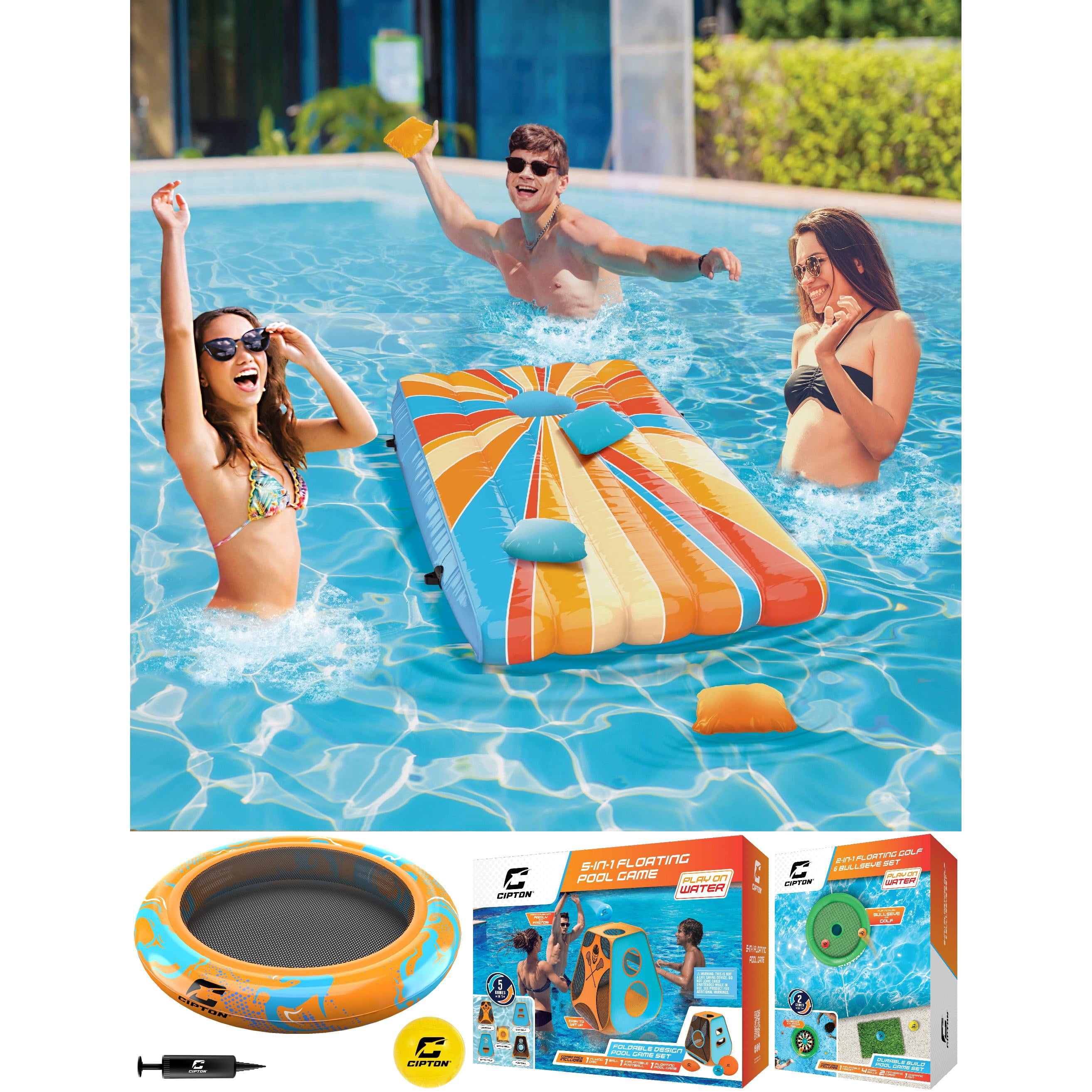 Cipton 35-inch Inflatable Pool Cornhole Set Toss Games for Kids and Adults Including Other Pool Games