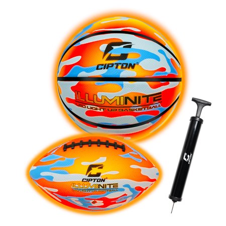 Cipton Basketball and Football LED Light Up Combo Pump Included, Regulation Sized