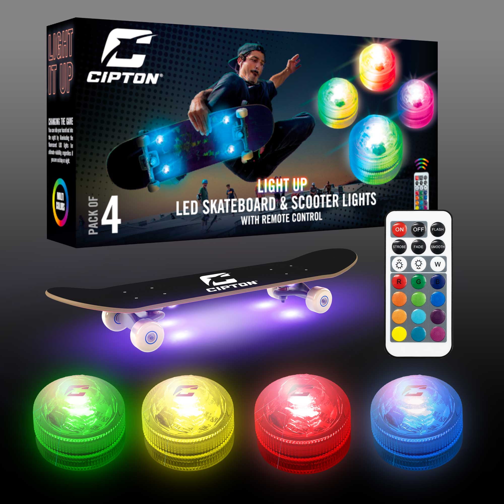 PHOTON LIGHT BOARDS LEDスケートボード LED付き Cipton Kids LED Skateboard Lights - Dark Edition, 4 Pack with