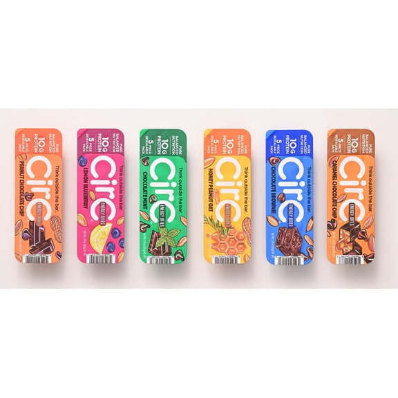 CirC Energy Bites - New Variety 12 Pack Gluten Free Protein Balls - 10g Protein, Whole Grains, Nuts & Fruit - Portable Healthy Snacks for Adults & Kids, 5 Piece Resealable Packs