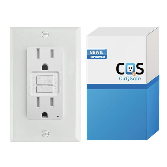 CirQSafe GPG11-15 TR-W 15A Tamper-Resistant GFCI Outlet, Slim Design, Self-Test, LED Indicator, White