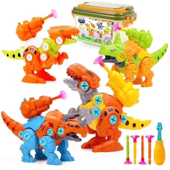 Cirayno Take Apart Dinosaur Toys with Tool Drill, Fun Educational Construction Building Toys Gifts for Kids Boys Girls Age 3+, 4 Pcs