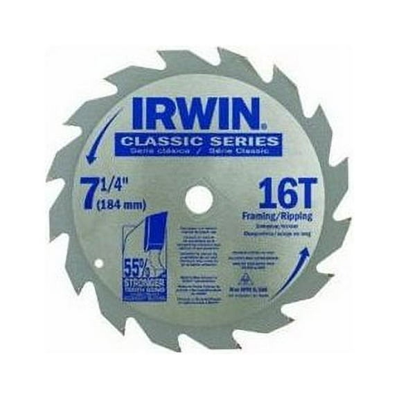 Irwin 7-1/4 in. Dia. x 5/8 in. Classic Circular Saw Blade Carbide 16 teeth 1 pk - Case Of: 1; Each Pack Qty: 1