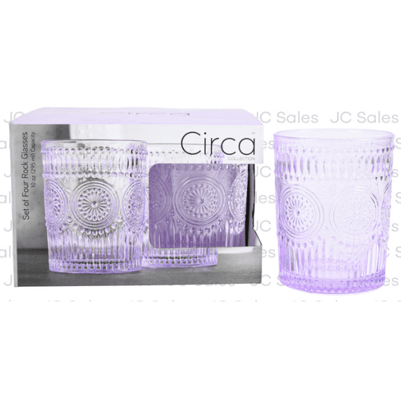 Circa 10 oz Glass Cup Set, 4-Pack, Lavender, Double Old-Fashioned (DOF) Tumblers