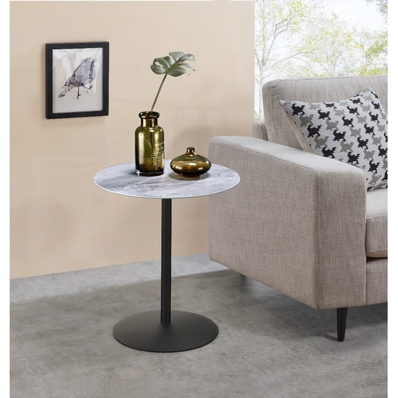 Circa 17.5" End Table Boasting Gray Marble Top and Sturdy Steel Foundation