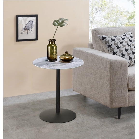 Circa 17.5" End Table with 3-D Printed Textured Top & Steel Foundation